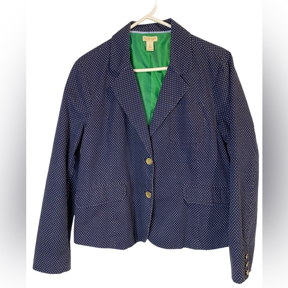 US Polo Assn. Navy Polka Dot Blazer W/ Gold Buttons Green Lining Size L Office - Picture 1 of 4